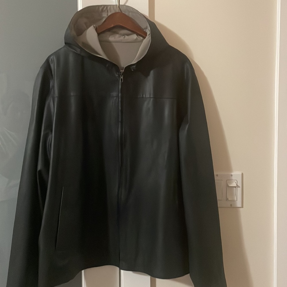 Reversible leather jacket - XXL - black and beige